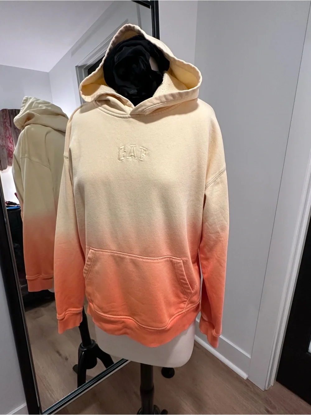 GAP Ombre Pullover Hoodie in Cream and Coral-Orange